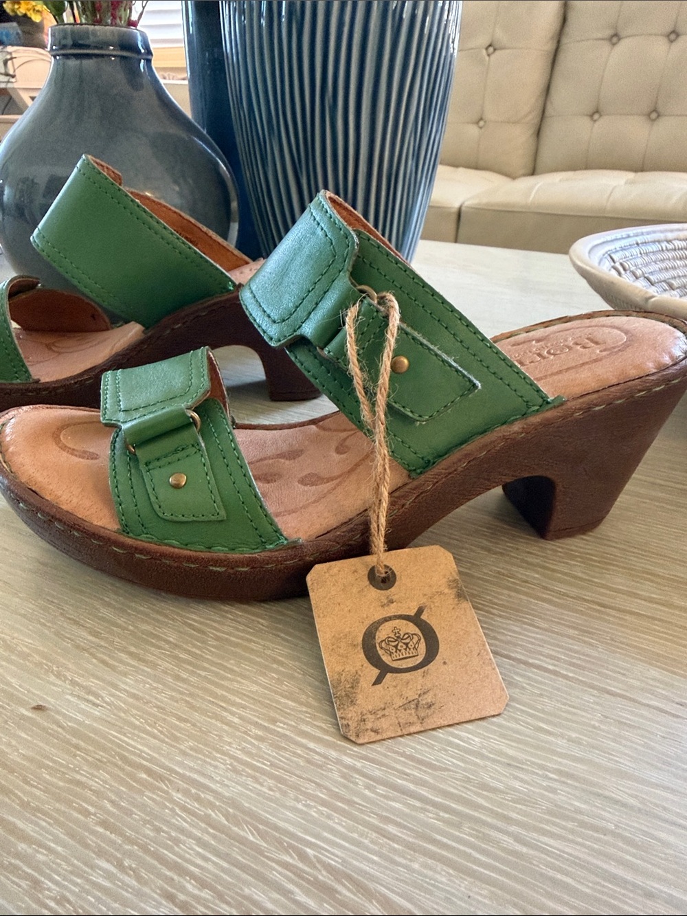 Born NWT hand crafted Green Leather Slide Clogs with Buckle Detail - Women